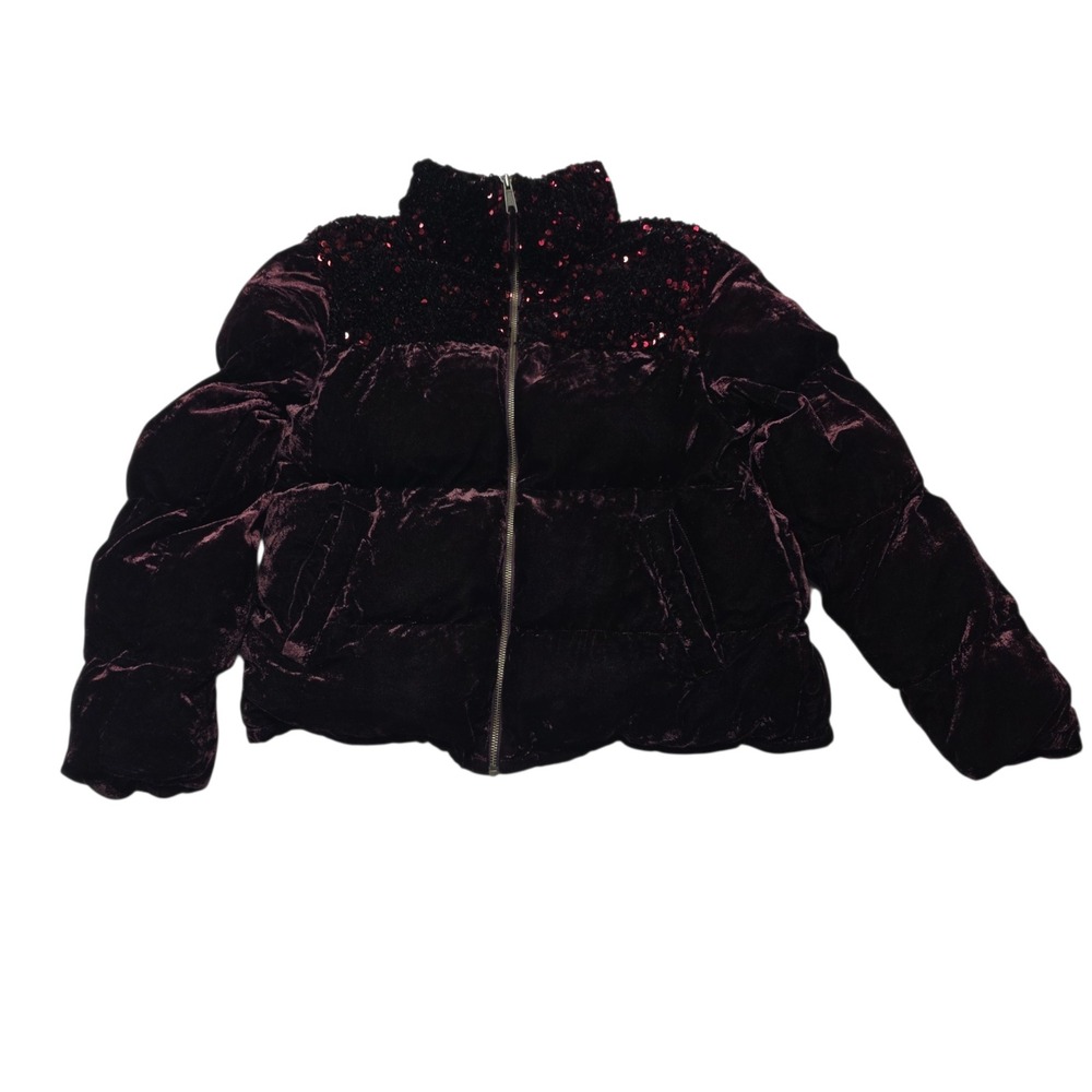 Maeve by Anthropologie Velvet Puffer Jacket Women Medium Burgundy Full Zip